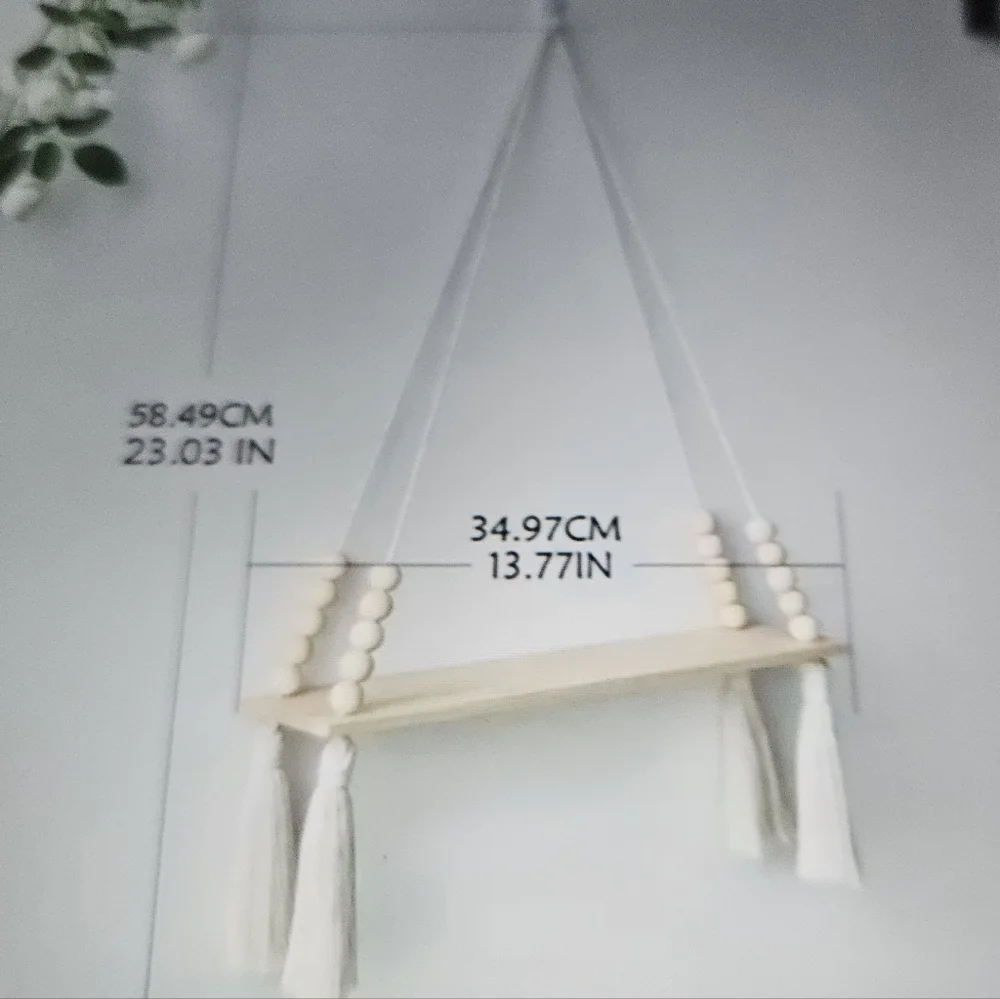 Neutral Hanging Tassel Wall Shelf - Decorative Cream Display Shelf NEW in pkg
